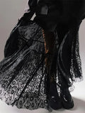 Mesh Sexy Lace Perspective Pleated Skirt Women Long Tulle High Waist Black Jacquard Skirts Lady Spring Summer Petticoat