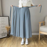  Summer New Style Korean Women Big Hem Skirt Trousers Pleated Chiffon Trousers High Waist Pants Hakama Casual Wide Leg Pantalones