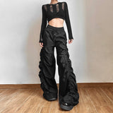 European Hot Girls Loose Mopping High-waisted Pants Women's Design Folds Pleated Wide-leg Long Pants Punk Capris Black Versatile