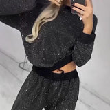 Darianrojas  -   Sexy Sparkling Starlit Sky Women 2 Piece Set Outfit Fall O Neck Sweatshirt Pullover & Long Pant Sets Winter Leisure Suit