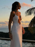 Chic Women Sexy Hollow Out Spaghetti Strap Maxi Dress Ladies Elegant Off Shoulder Sleeveless Dresses Female Evening Club Gown