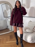 Darianrojas  -  Autumn Casual Burgundy Knitted Pullover For Women Fashion Loose O Neck Long Sleeve Sweater Fall Winter New Female Commute Jumper