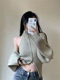 Autumn Two Pieces Set Vintage Zipper Cardigan Women Y2k Aesthetic CropSweater+Jackets Female Harajuku Knitted Solid Cloak