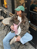 Fashion Single Breasted Leopard Print Short Jackets For Women Causal Loose Long Sleeved Coats New Spring Female Street Outwear