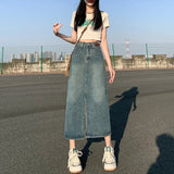 Summer Long Skirts for Women Korean Style High Quality Midi Denim Skirt Female Casual Vintage Blue Knee Length Jeans Shorts