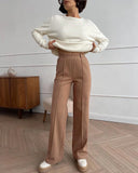 Darianrojas  -  holiday outfits Women's Winter Pants Thick Warm Loose Classic Long Wide Leg Trousers Thermal Brown Beige Wool Long Pants for Women