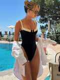 One Piece Swimsuit for Women Sexy Spaghetti Strap Bikini Fashion Black White Bathing Suit New Brazilian Biquini Beachwear