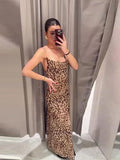 New Leopard Print Sling Maxi Dress For Women Summer Elegant Backless Sleeveless Slip Long Dress Female Sexy Party Vestidos