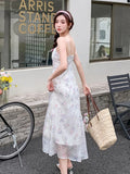 Vintage Summer Party Midi Elegant Dress Women French Hepburnesque Sexy Design High Waist Casual Sleeveless Chiffon Sweet Dress