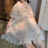 Darianrojas  - holiday outfits Japanese Sweet Girl Lolita Dress White Summer Kawaii Peter Pan Collar Cute Ruffle Puff Sleeve Drees Elegant Lady Dresses