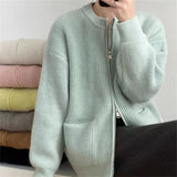 Darianrojas  -  holiday outfits Autumn New O-neck Zip Up Sweater Cardigan Coat Korean Casual Loose Knitted Jackets Fall Winter Knitwear Warm Soft Coat Tops