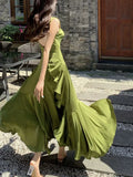 Summer Women Long Satin Dress Sleeveless Sexy Backless Silk Slit Ruffle Maxi Beach robe Party dresses evening dresses