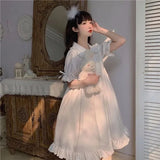 Darianrojas  - holiday outfits Japanese Sweet Girl Lolita Dress White Summer Kawaii Peter Pan Collar Cute Ruffle Puff Sleeve Drees Elegant Lady Dresses