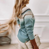 Darianrojas  -  Ethnic Retro Geometric Print Patchwork Women's Sweater Autumn Round Neck Rib Knitwear Top New Winter Long Sleeve Pullover Jumper