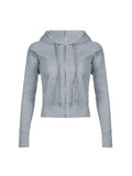 Gray Slim Zip Up Jackets Hoodies For Women Pockets Long Sleeve Ribbed Solid Simple Basic Casual Preppy Sweatshirts