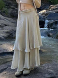 Boho Vacation Long Skirts Womens Solid Two Layers Asymmetrical Bandage Skirt