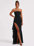 Strapless Backless High Split Maxi Dress For Women Black Off-shoulder Sleeveless Bodycon Club Party Long Dress Clothes