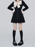 Korean Style One Piece Dress Women Vintage Preppy Long Sleeve Black Mini Winter Dresses Elegant Tunic Princess Vestidos