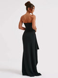 Strapless Backless High Split Maxi Dress For Women Black Off-shoulder Sleeveless Bodycon Club Party Long Dress Clothes