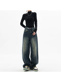 Korean Fashion Women's High Waist Straight Streetwear Style Blue Jeans Pants Y2K Vintage Wide Leg Female Baggy Trouser Denim