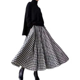 Plaid Midi Long Skirt Womens Maxi Skirt Korean Vintage Summer Pockets Deisgn High Waisted Cotton Skirts rok