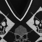 Darianrojas  -  Y2K Gothic Knit Sweater Vest Skull Argyle Print Pattern Knitwear V-neck Pullover Fashion Jumper Top Women Halloween Streetwear