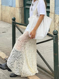 Lace Mesh Splice Long Skirts For Women  See Through Sexy High Waist Maxi Skirt Femme Club Hollow Out Skirts Ladies