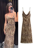 New Leopard Print Sling Maxi Dress For Women Summer Elegant Backless Sleeveless Slip Long Dress Female Sexy Party Vestidos