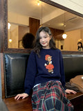 Darianrojas  -  Retro Cute Bear Print Women Knitwear Women Autumn Winter New Cozy Knit Pullover Female Loose Soft Sweater Crew-neck Vintage