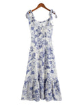 Summer Floral Print Camisole Dress Women Sleeveless Backless Midi Chiffon Dresses