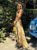 Darianrojas  - holiday outfits Elegant Printed Long Party Dress Sexy V-neck Slim Sleeveless Female Maxi Evening Dresses Fashion Panelled Pleated Lady Robe