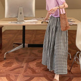 Retro Plaid Wide Leg Pants Women Streetwear High Waist Drawstring Loose Casual Trousers Summer Korean All Match Skirt Pant