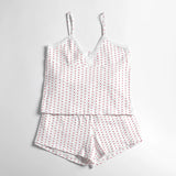 2 Piece Set Women Loungewear Cute Sweet Heart Lace Trim V Neck Cami Tops + Casual Shorts Sleeveless Crop Tops Pajamas Homewear