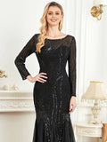 Lucyinlove Elegant Long Sleeves Sequin Tulle Evening Dresses Women Luxury Mermaid Formal Bridesmaid Party Maxi Prom Dress
