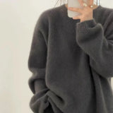 European goods autumn winter new round neck cashmere sweater female thick languid lazy wind dark gray sweater loose knit sweater