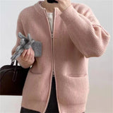 Darianrojas  -  holiday outfits Autumn New O-neck Zip Up Sweater Cardigan Coat Korean Casual Loose Knitted Jackets Fall Winter Knitwear Warm Soft Coat Tops