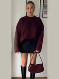 Elegant Red Round Neck Knitted Pullover For Women Fashion Long Sleeves Soft Warm Sweater New Autumn Winter Lady Streetwear