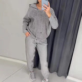 Darianrojas  -  Fashion Diamonds Patchwork Women's Suits Sport Drawstring Hooded Sweatshirt and Long Pants Sets Autumn Winter Loose 2pcs Outfits