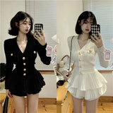 Darianrojas  -  Spring Korea Fashion Knitted Suit Black Slim 2 Piece Skirt Set Casual Elegant Sweater + Women Outwear Casual Y2k Mini Skirt