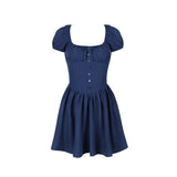 Summer Square Neck Vacation Dress Navy Mini A Line Dress Casual Holiday Party Dresses Short Sleeve Women Clothing