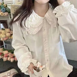 Darianrojas  - holiday outfits Preppy Style White Blouses Lolita Peter Pan Collar Shirt  Button Up Cute Tops Japanse Style Vest Chic Fashion Clothing Fall