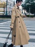 Spring Fall Khaki Long Trench Coats For Women Elegant Korean Loose Overcoats Casual Fashion Streetwear Windbreaker