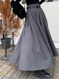 Grey Midi Long Skirts Womens Maxi Skirt Autumn Winter Suit Skirt Goth Lolita High Waist Ruffle Pleated Skirts