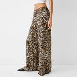 Fashion Vintage Leopard Print Wide-leg Pants Women Casual High-waisted Trouser Spring Summer Office Lady Clothes Streetwear