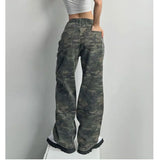 Camouflage Cargo Pants Women Y2K Streetwear Low Rise Jeans Retro Wide Leg Trousers Denim Straight Trousers Harajuku