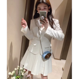 White Casual Blazer Mini Skirt 2 Piece Set Women Korean Fashion Single Breasted Jacket Pleated Dress Elegant Office Lady Suits