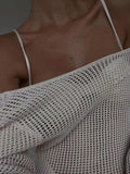 Cotton Knit Hollow Out Dress Women Solid See Through Long Sleeve Swimsuits Summer Female Beach Vacation Wrap Buttock Dress