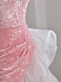 Host Evening Dress Luxury Dress Party Sexy Skirt Bare Chest And Sleeveless Dress Party Bridal Toast Dress Pink Glitter Skirt