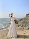 Summer Purple Fairy Evening Party Long Dress Women Vintage Sexy Dresses Ladies Spaghetti Strap Tulle Pleated Dress Backless New