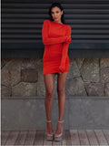 Articat Autumn Long Sleeve Tight Dress For Women Sexy Backless Bodycon Mini Dress Fold Female Party Club  Evening Dress